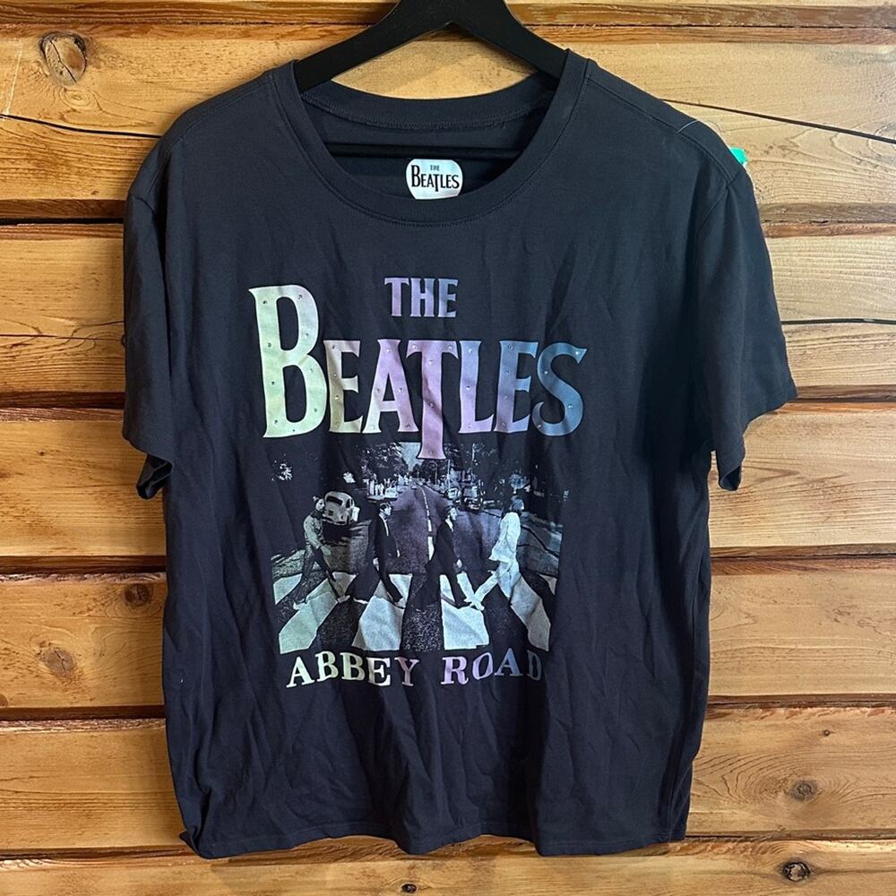 The Beatles Black Abbey Road Photo Tee with Pastel Logo